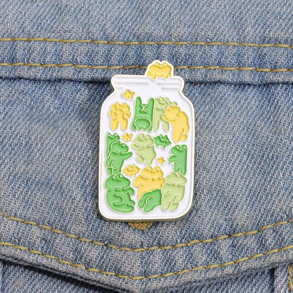 

a bottle of frogs enamel pins custom funny cute froggy brooches lapel badges cartoon animal jewelry gift for kids friends, Blue