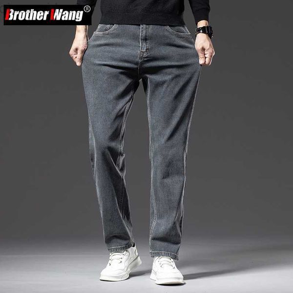 

men's jeans autumn and winter men's straight loose dark gray jeans classic style high elasticity baggy jeans male brand clothing l, Blue
