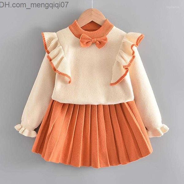 

clothing sets clothing sets girls winter clothes set long sleeve sweater shirt skirt children 2 pcs suit bow baby outfits for kids z230724, White