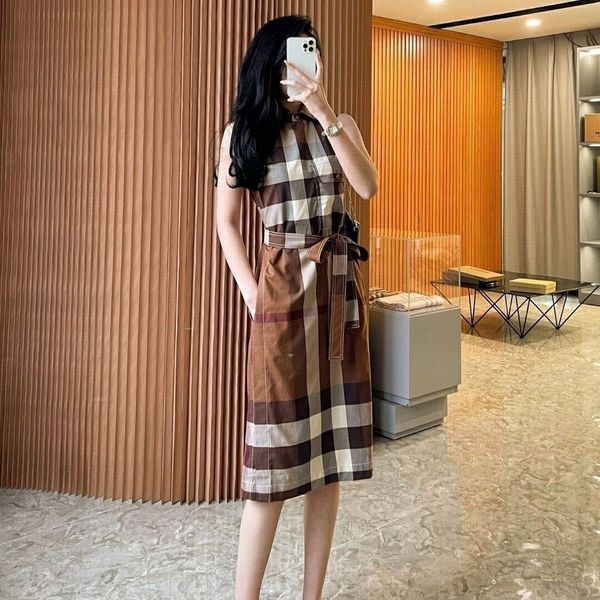 

counter quality high-definition summer new sleeveless dress plaid skirt vest skirt mid-length plaid a-line skirt, Black;gray