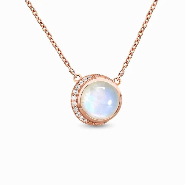 

s925 sterling silver round moonstone pendant rose gold necklace design jewelry for female minority