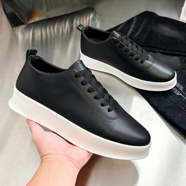 

dress shoes spring man leather sneakers round toe breathable low casual male flats 230724, Black