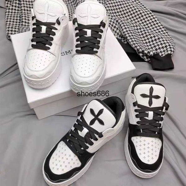 

2023 new smfk thick soled small white shoes women's cross flower panda shoes casual sports skate shoe, Black