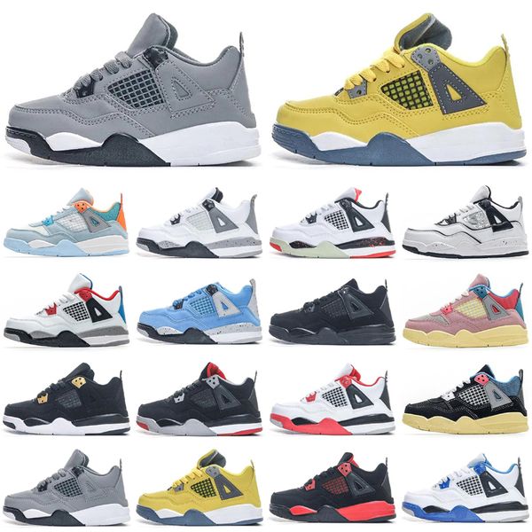 

jumpman 4 4s kids basketball shoes baby sneakers youth toddler infants boys military black cat shoe kid trainers children girls red thunder, White;red