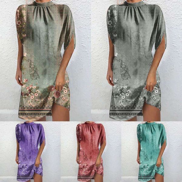 

womens clothing orientation printed stand collar short sleeved bat t shirt dress, Black;gray