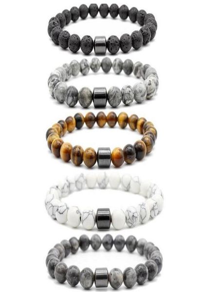 

8mm natural stone lava turquoise tiger eye beads strands hematite bracelet diy glamour jewelry bracelets for women men bangle stra7410957, Black
