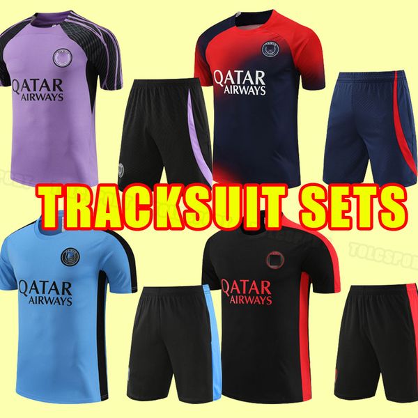 

23 24 soccer tracksuits messis 30 mbappe hakimi sergio ramos wijnaldum psgs football shirt training sets short sleeve 2023 2024 maillot de f, Black