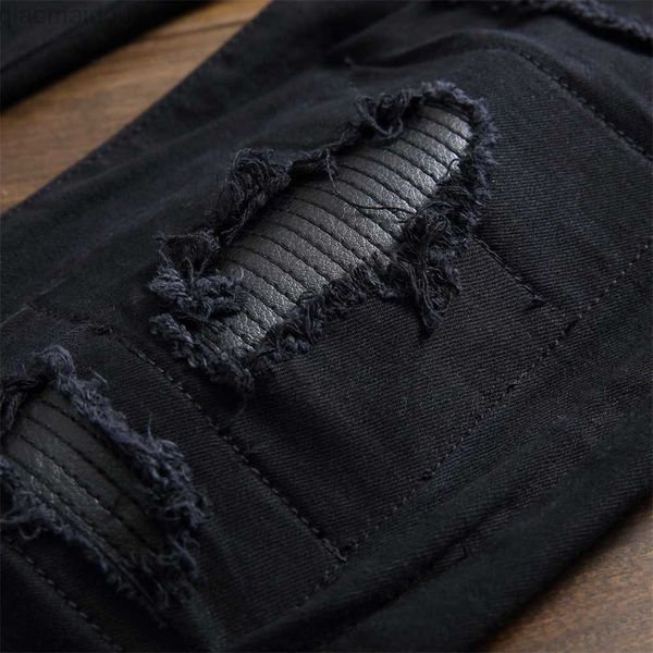 

men's jeans dropshipping fashion new biker jeans men's distressed stretch ripped hip hop slim fit holes punk denim cotton pants l2, Blue