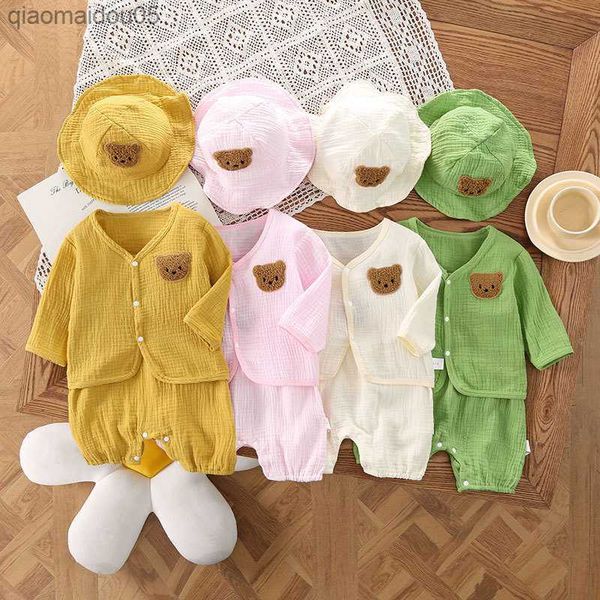

summer baby clothing set cute bear romper boys girls sleeveless jumpsuits soft breathable cotton sling one-pieces muslin clothes l230712, Blue