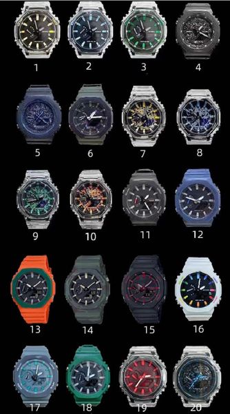 

iced out watch 20 colors waterproof men's sports quartz 2100 watch full feature led automatic hand raise light world time oak collectio, Slivery;golden