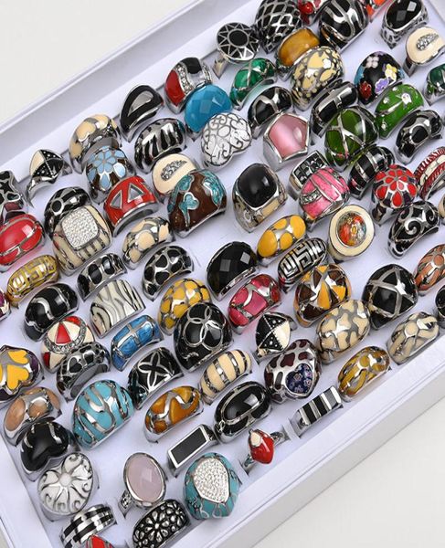 

vintage stainless steel enamel style rings for women wending party gift high grade band rings7116676, Silver
