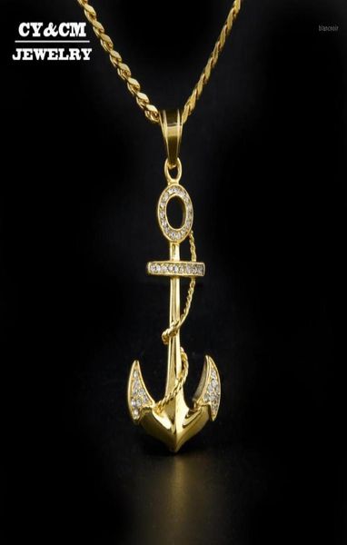 

pendant necklaces gold silver color cross anchor stainless steel iced out rhinestone metal bling necklace chain hip hop men women 8247194