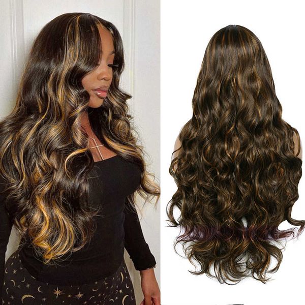 

synthetic wigs highlight loose wave wigs synthetic body wavy wig blonde for black woman hairline heat resistant middle part cosplay hair 230