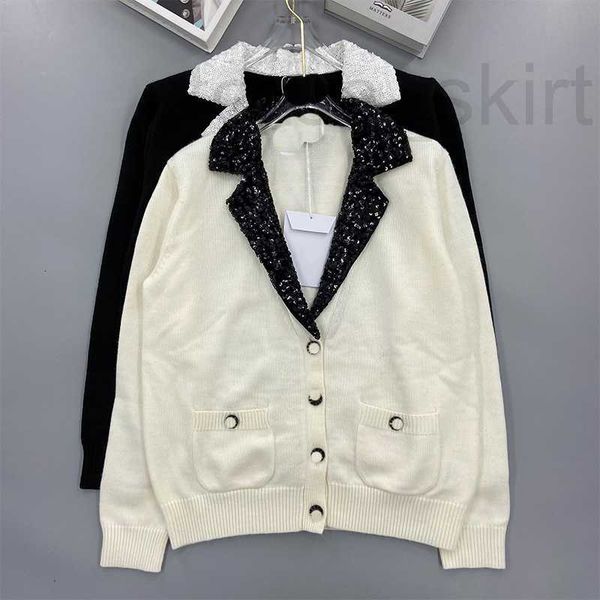 

women's knits & tees designer knitted v-neck suit sequin long sleeved cardigan for women's outerwear early spring 2023 new product, White