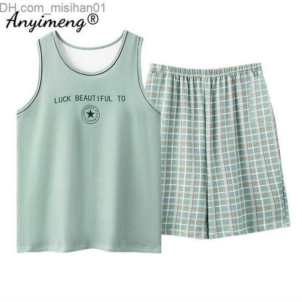 

men's sleepwear fashion pajama set men's summer shorts flat bottom sleeveless tank two piece men's pajamas sports embroidery, Black;brown