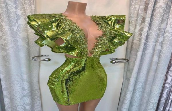 

green sequined cocktail dressses short beaded deep vneck dubai party night gowns women custom made designed robe de soiree8241731, Black