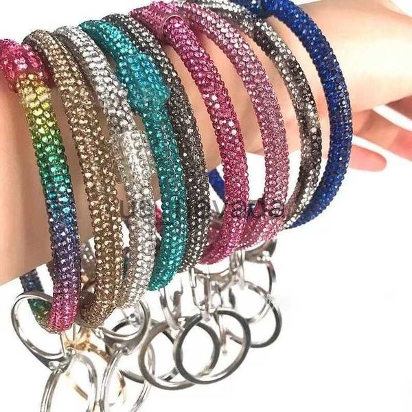 

keychains lanyards colorful rhinestone bracelet key ring charm bangle keychain wristlet hoop dangle keyring fashion accessories j230724, Silver