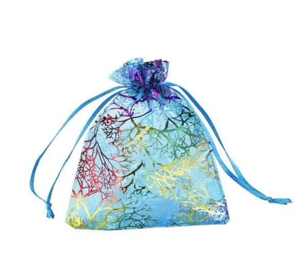 

100 pcslot blue coral organza favor drawstring bags 4sizes wedding jewelry packaging pouches nice gift bags factory2475692, Pink;blue