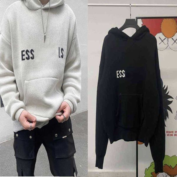 

essentail hoodie sweatshirts men's hoodies turtleneck jumpers loose sweaters casual knits hoody lazy style for men women lightweight es, Black