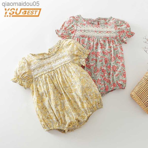 

newborn baby girls short sleeve printing rompers 0-3yrs summer infant cute baby girls children jumpsuit kids girls rompers l230712, Blue