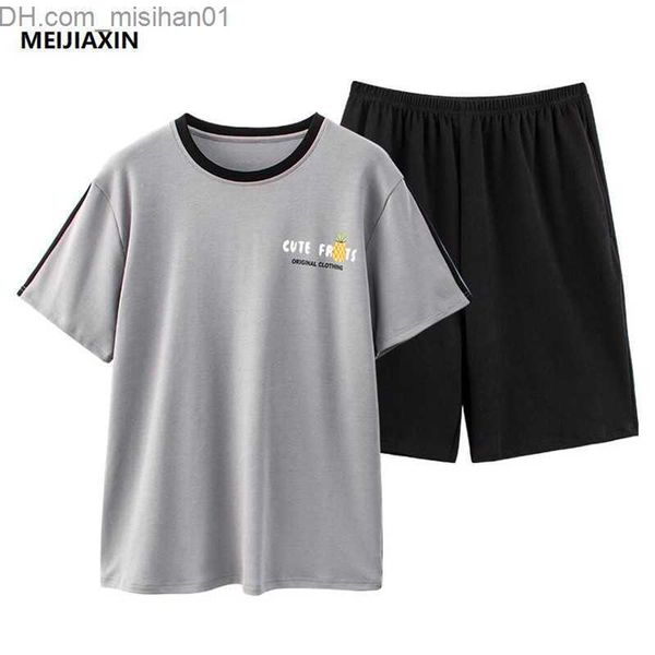 

men's sleepwear summer knitted cotton men's pajamas set short sleeved round neck tracking suit men's loose and soft casual ov, Black;brown