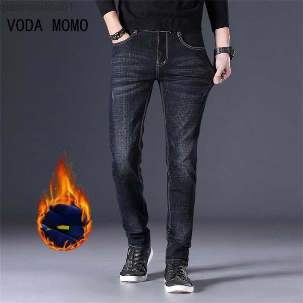 

men's jeans 2022 winter men black slim fit stretch thick velvet pants warm jeans casual fleece line trousers male plus velvet pants men, Blue