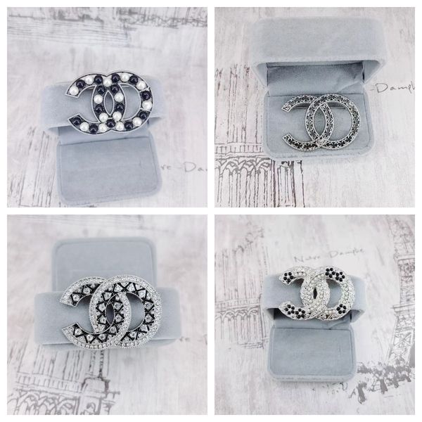 

classic fashion designer letter brooches gold plated inlay crystal rhinestone jewelry brooch charm pearl pin marry wedding party gift, Gray