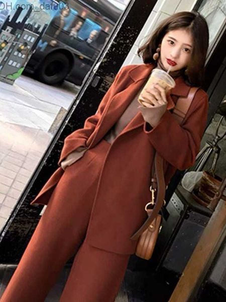 

women's two piece pants insozkdg autumn and winter 2022 new set women's solid french wool coat+straight leg pants two piece set z2, White
