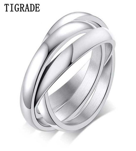 

cluster rings tigrade polished multilayer women men punk ring titanium steel stacked interlocked rolling wedding band cross cockt7860585, Golden;silver