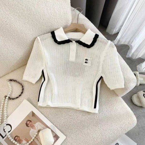 

23ss new knitted shirt designer polo shirt letter embossed logo tee hollow mesh short sleeved polo t-shirt womens clothing, White
