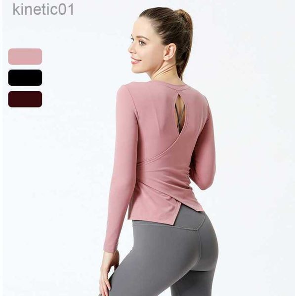 

2023 desginer alo yoga t shirt same clothes long sleeve autumn and spring sports back casuoutdoor training skin-tight garment fitness clothe, White