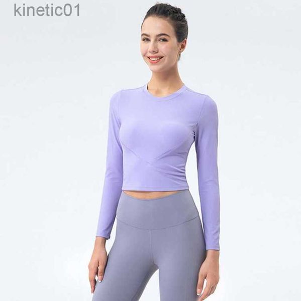 

designer lululemens women t shirt yoga clothes sports women's tight long sleeve jacket fitness running training clothes sports t-shirt, White
