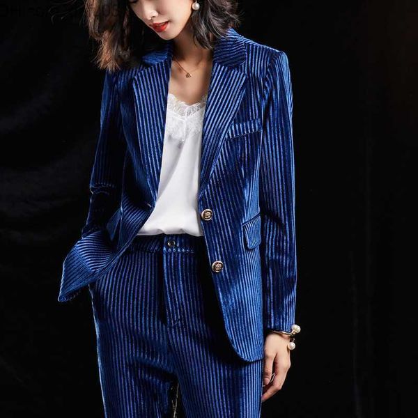 

women's two piece pants korean high-quality corduroy winter casual jacket women's work clothes office uniform wide leg pants jacke, White