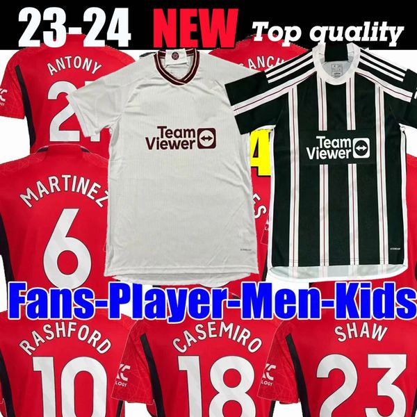 

23 24 sancho soccer jerseys b. fernandes rashford football shirt 2023 men kids kit eriksen antony casemiro de gea lancashire rose fans, Black;yellow