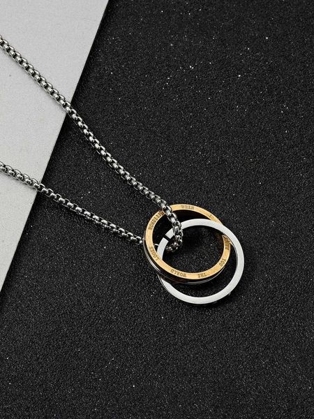 

men's accessories 1pc fashion stainless steel double ring splicing couple necklace, Silver