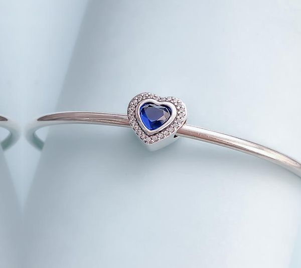 

new 925 sterling silver blue cz heart charm bead fit original bracelets jewelry diy necklaces pendant1678076
