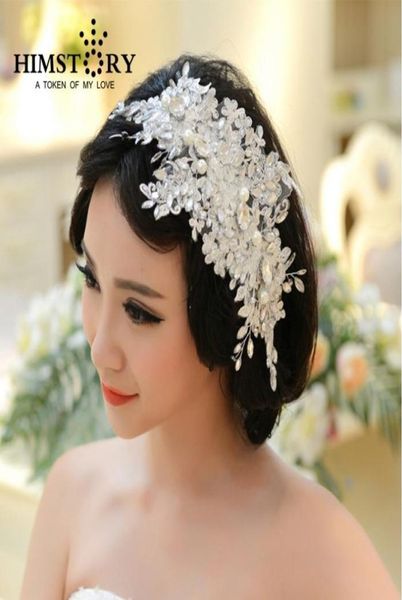 

handmade lace wedding tiara rhinestone pearl bridal hair accessories crystal wedding headband hair jewelry 2102036781424, White;golden