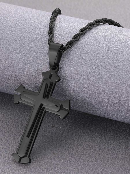 

men's accessories fashionable and popular men cross charm necklace stainless steel for jewelry gift and for a stylish look, Silver