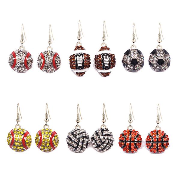 

diamond sports earrings basketball baseball football pendant earrings ear stud girls' fashion accessories, Silver
