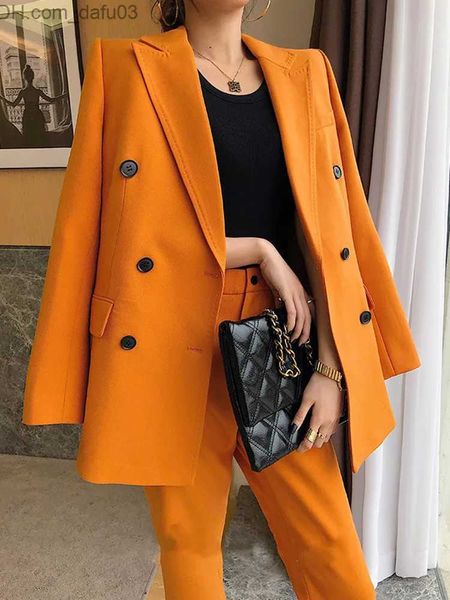 

women's two piece pants circyy women's office suit set 2023 autumn new long sleeve double button jacket+high waist pants korean fa, White