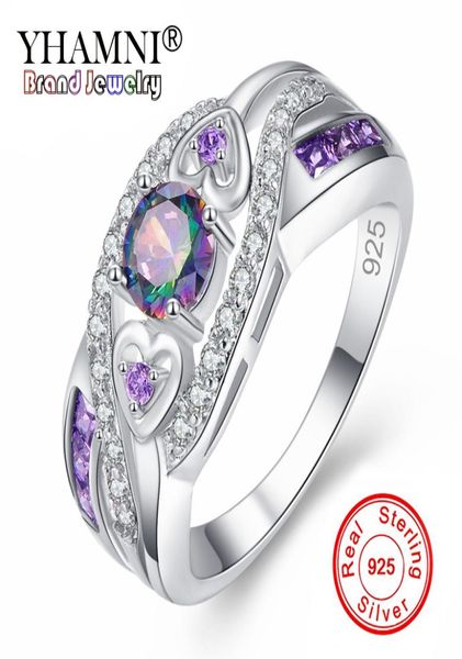 

yhamni 100 solid 925 sterling silver ring purple color cubic zirconia ring fashion wedding rings gift for women zr8097491843, Slivery;golden
