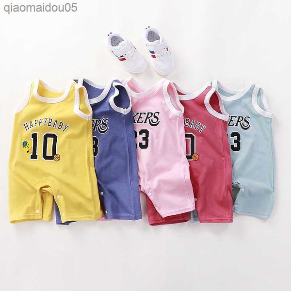 

2023 summer baby jumpsuit pure cotton boys girls sleeveless vest romper newborn baby sports romper l230712, Blue