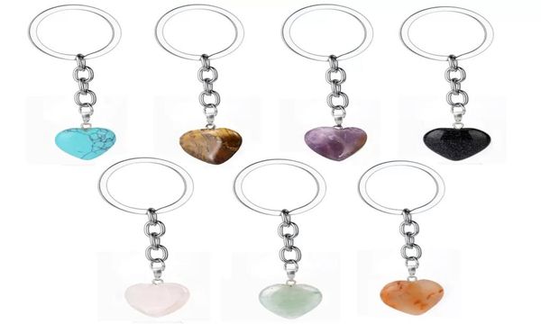 

natural stone love heart keychains key rings healing crystal car decor keyrings keyholder for women men whoel6386309, Slivery;golden