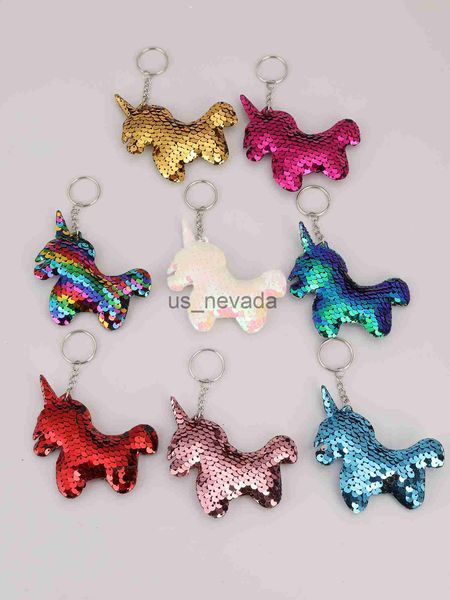 

keychains lanyards 8pcs sequin unicorn keychain cute cartoon horse keyring ornament bag purse charm accessories mother's day gifts j230, Silver