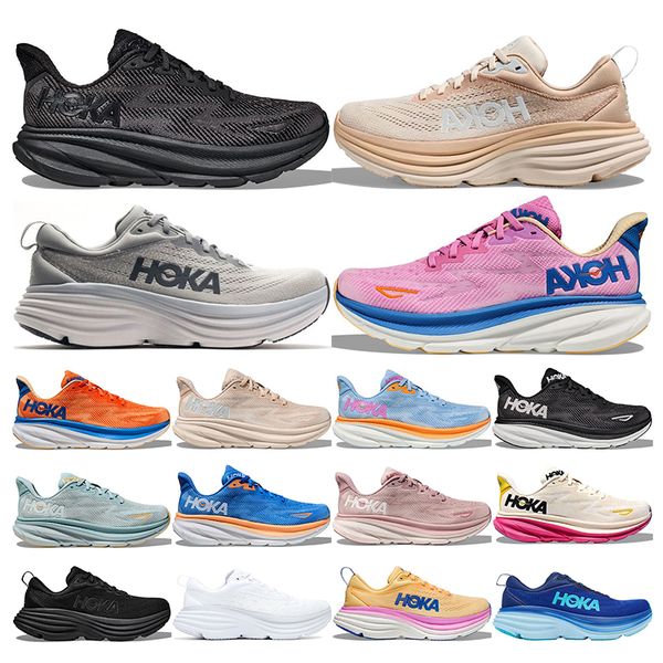 

mens womens hoka running shoes triple black cyclamen bondi 8 black blanc de blanc airy blue coastal sky pale mauve outdoor sports trainers s