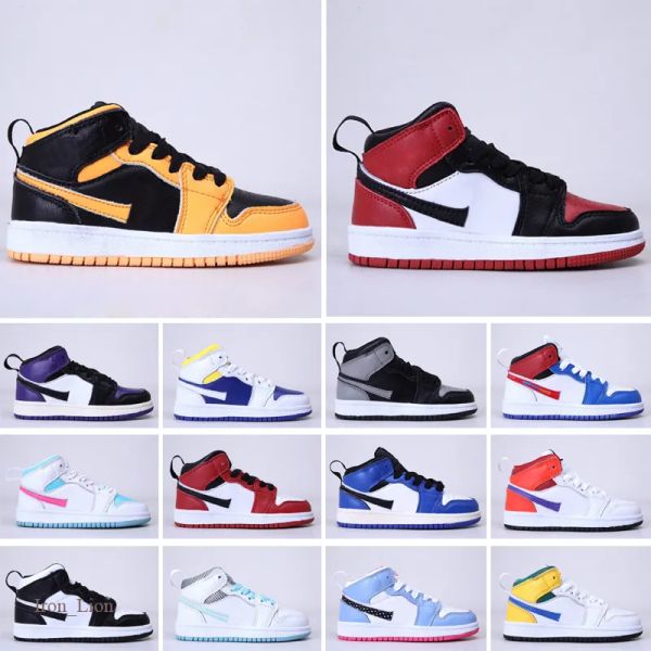 

2021 anime mandarin shock absorbing kids shoes mid 1 children sneakers boys girls sneaker, Black