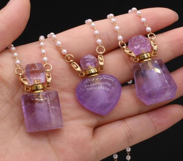 

pendant necklaces natural amethysts perfume bottle necklace pearl chains essential oil diffuser agates for women jewerly1754346, Silver