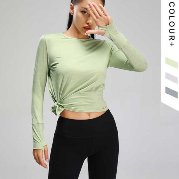 

designer lululemens women t shirt new women's autumn and winter yoga fitness running outdoor quick drying elastic back bandage long sle, White