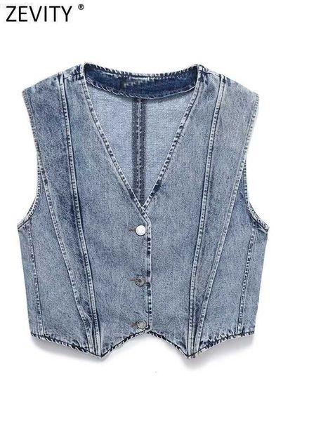 

women's jackets zevity 2023 women fashion v neck buttons short washed denim vest jacket office ladies sleeveless waistcoat summer ct44, Black;brown