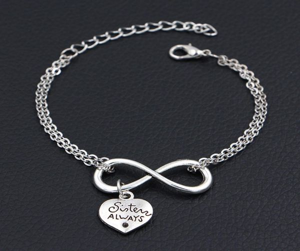 

2019 new minimalism double infinity love sister always friends pendant bracelets for women men chain bangles for diy party je3797595, Golden;silver